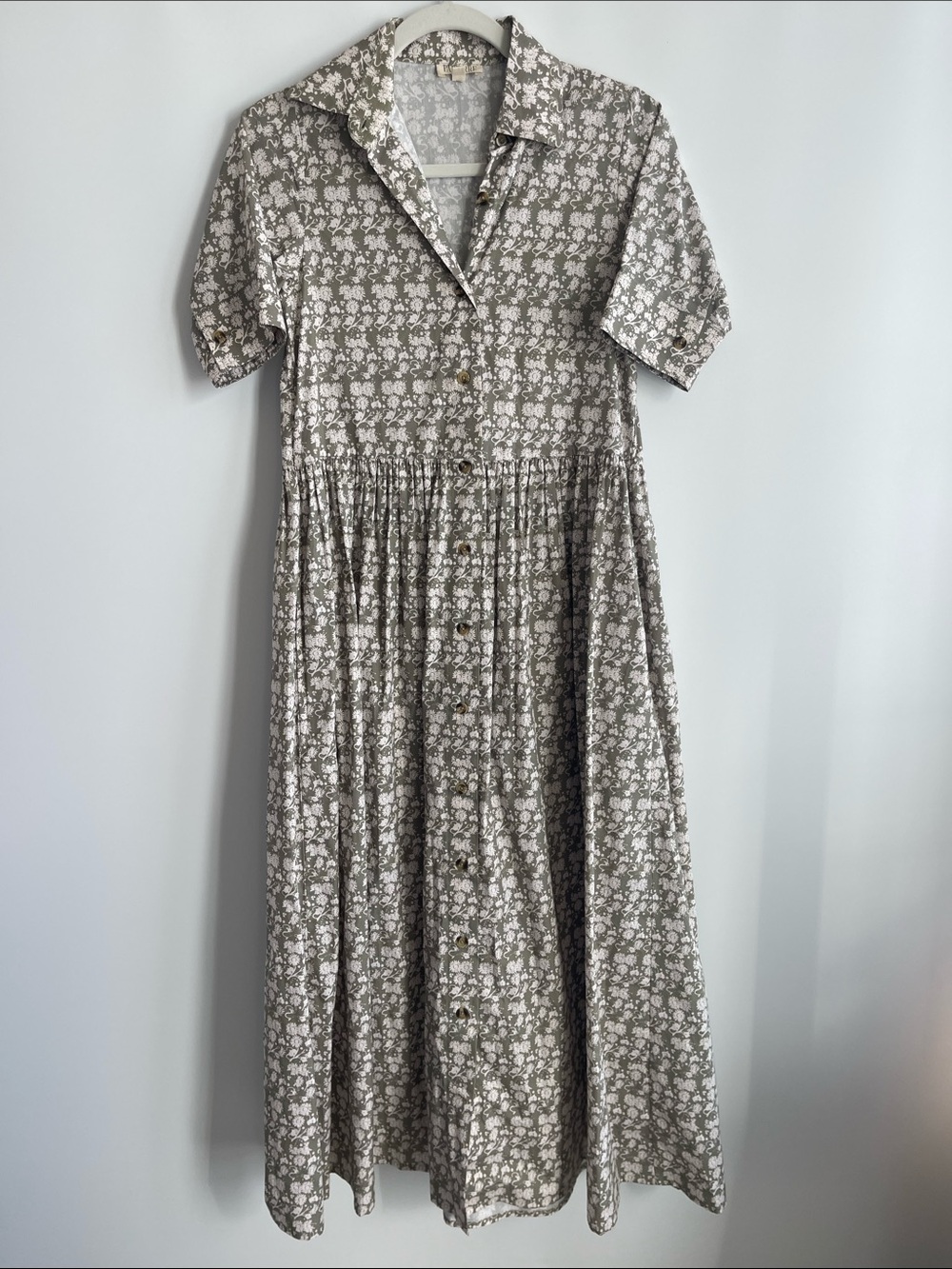 Parterre Owen Dress Everly Print Green Ivory Floral Block Print Size 00 - Picture 2 of 6